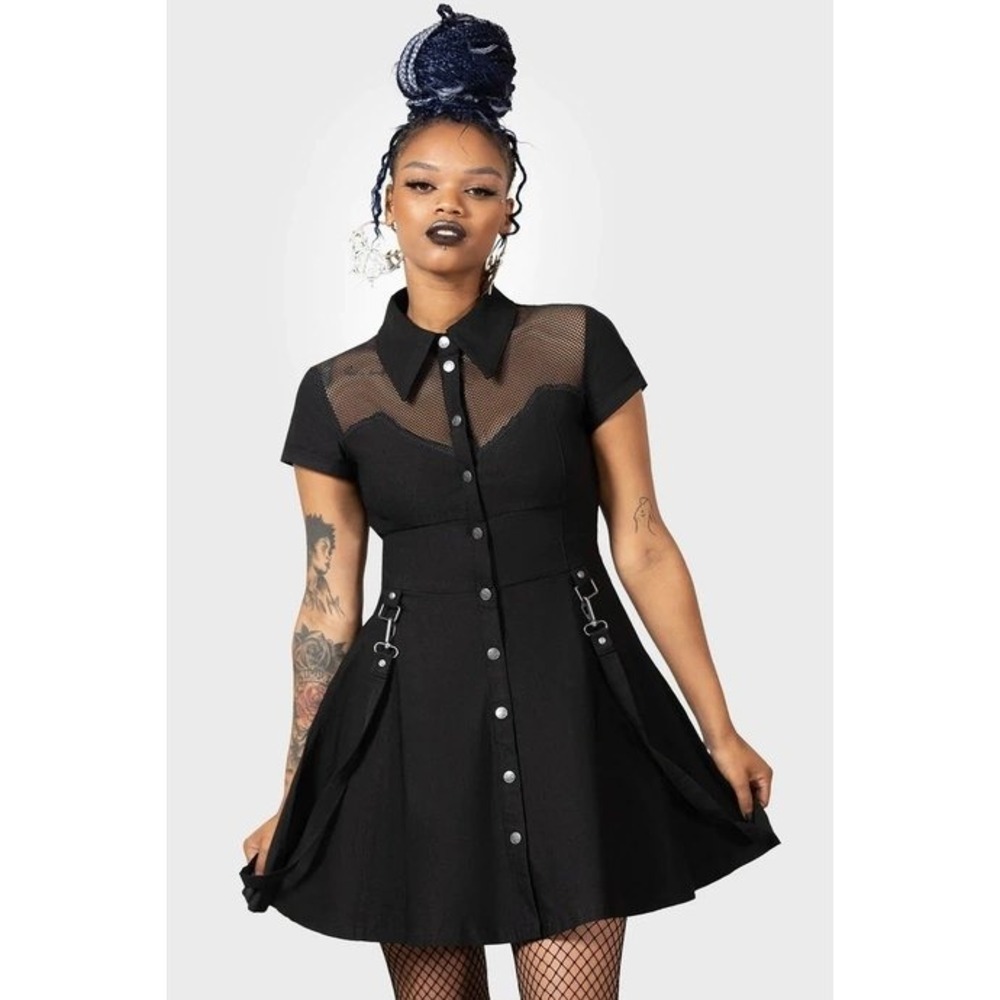 Killstar Hexellent Mini Dress Black Mesh Goth Skater XXL